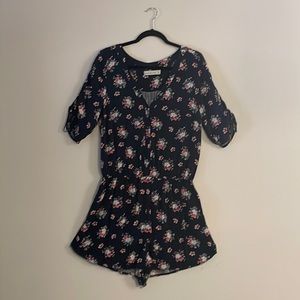 Abercrombie & Fitch Navy Blue Floral Romper Cinched Sleeves